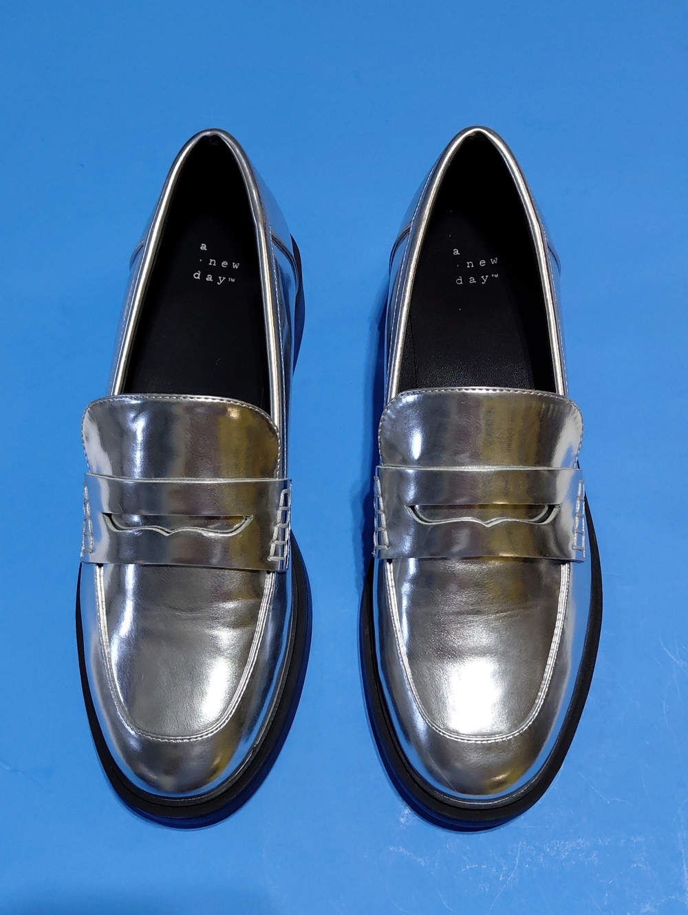 A NEW DAY Women's Jordan  Metallic Silver Penny Slip On Loafers Size 10